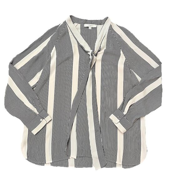 Loft Tops - LOFT Women's Tie Neck Blouse Long Sleeve Cream Black Stripes Size Large Career